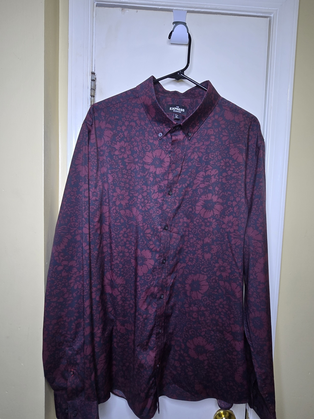 Express Men's Burgundy Floral Button-Down Shirt - Dark Plum Print